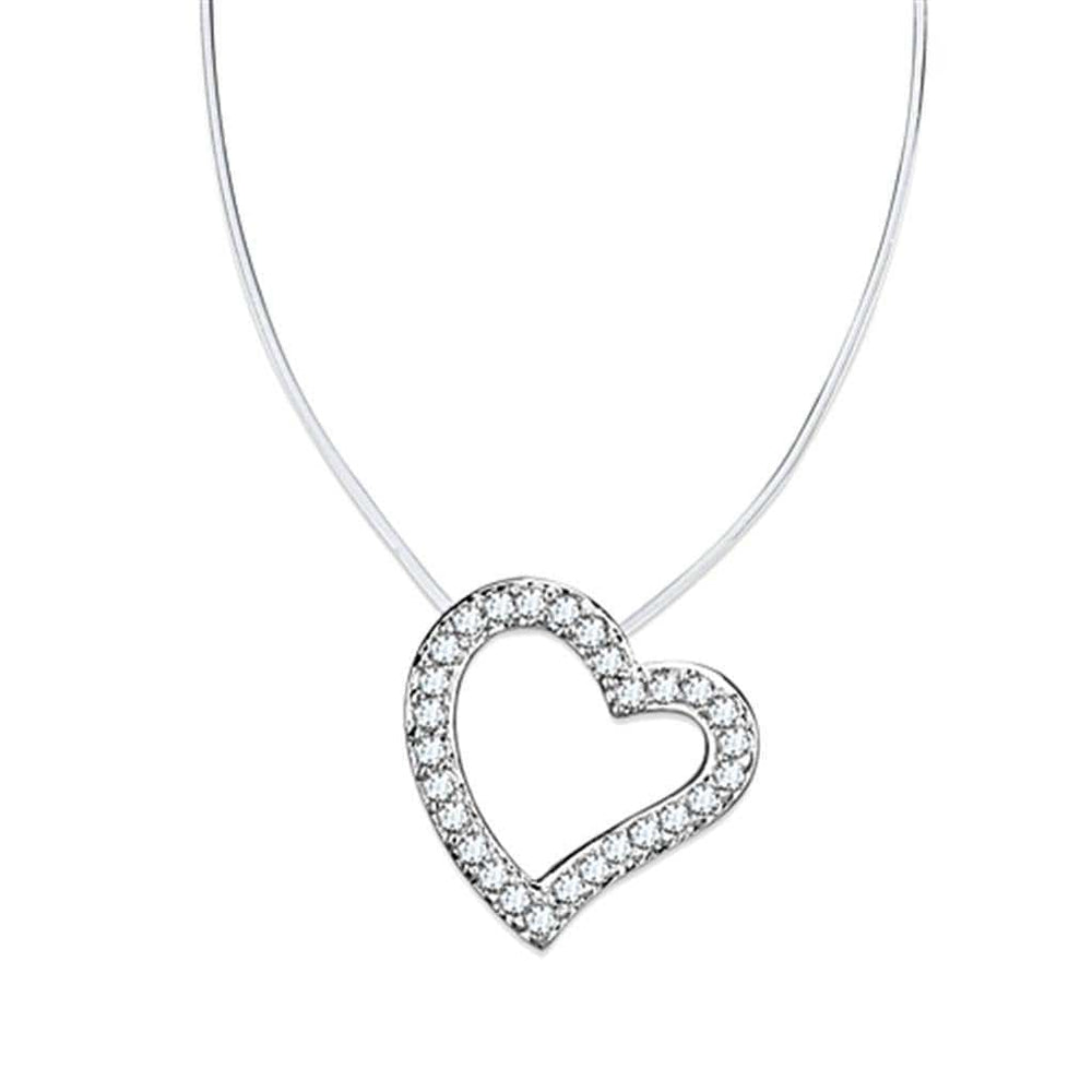 Alamode Rhodium Brass Necklace with AAA Grade CZ in Clear - Alamode