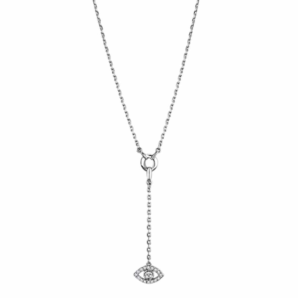 Alamode Rhodium Brass Necklace with AAA Grade CZ in Clear - Alamode - Flyclothing LLC