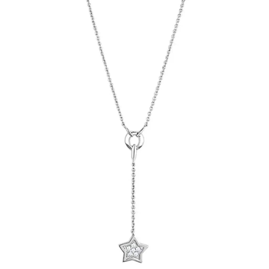 Alamode Rhodium Brass Necklace with AAA Grade CZ in Clear - Alamode - Flyclothing LLC