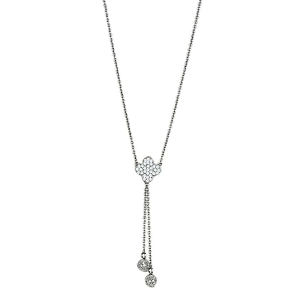 Alamode Rhodium Brass Necklace with AAA Grade CZ in Clear - Alamode