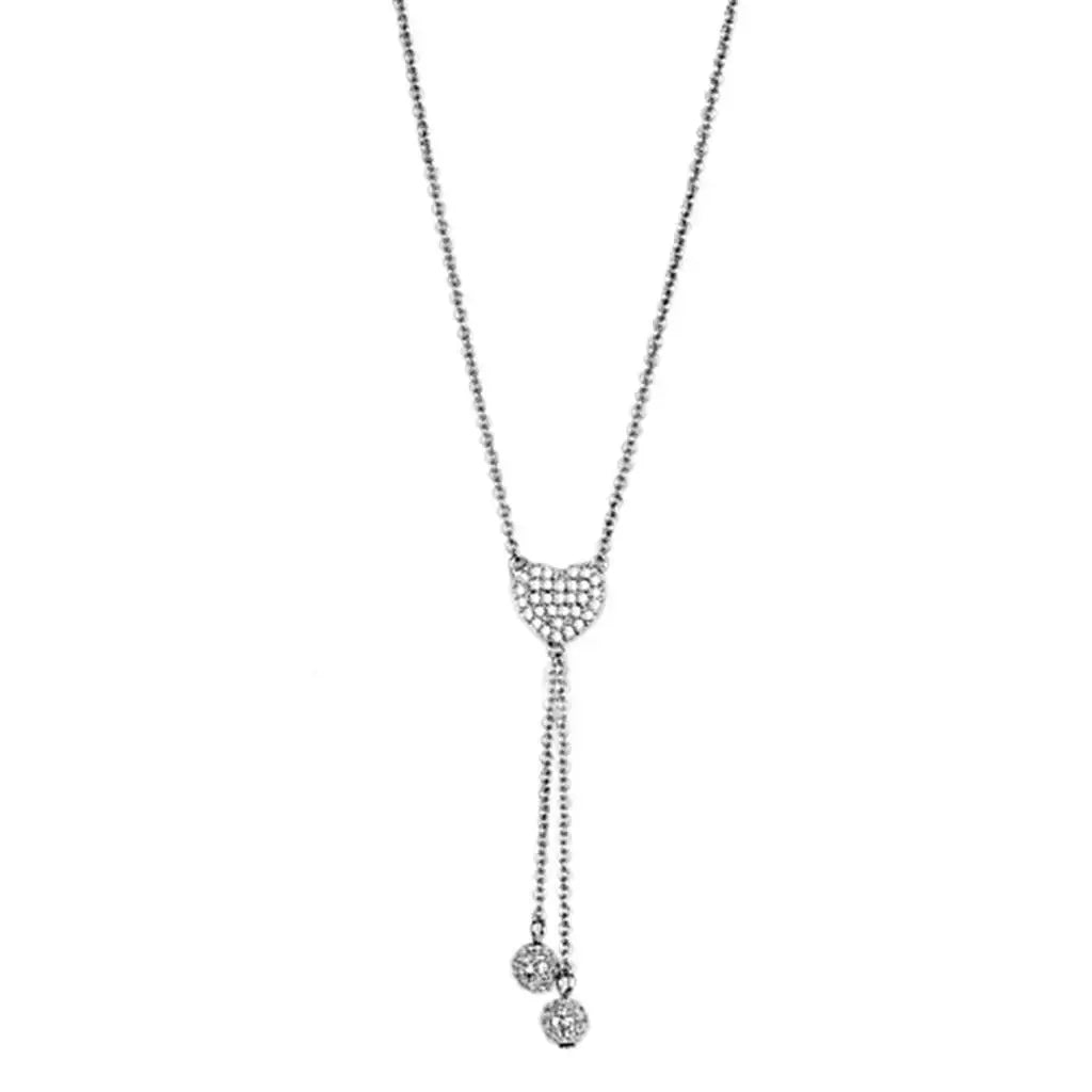 Alamode Rhodium Brass Necklace with AAA Grade CZ in Clear - Alamode - Flyclothing LLC