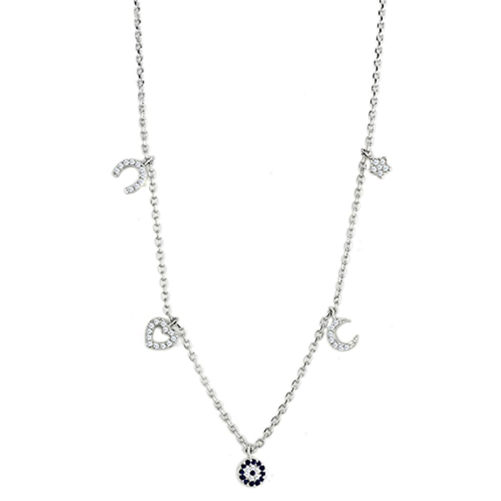 Alamode Rhodium Brass Necklace with AAA Grade CZ in Montana - Flyclothing LLC