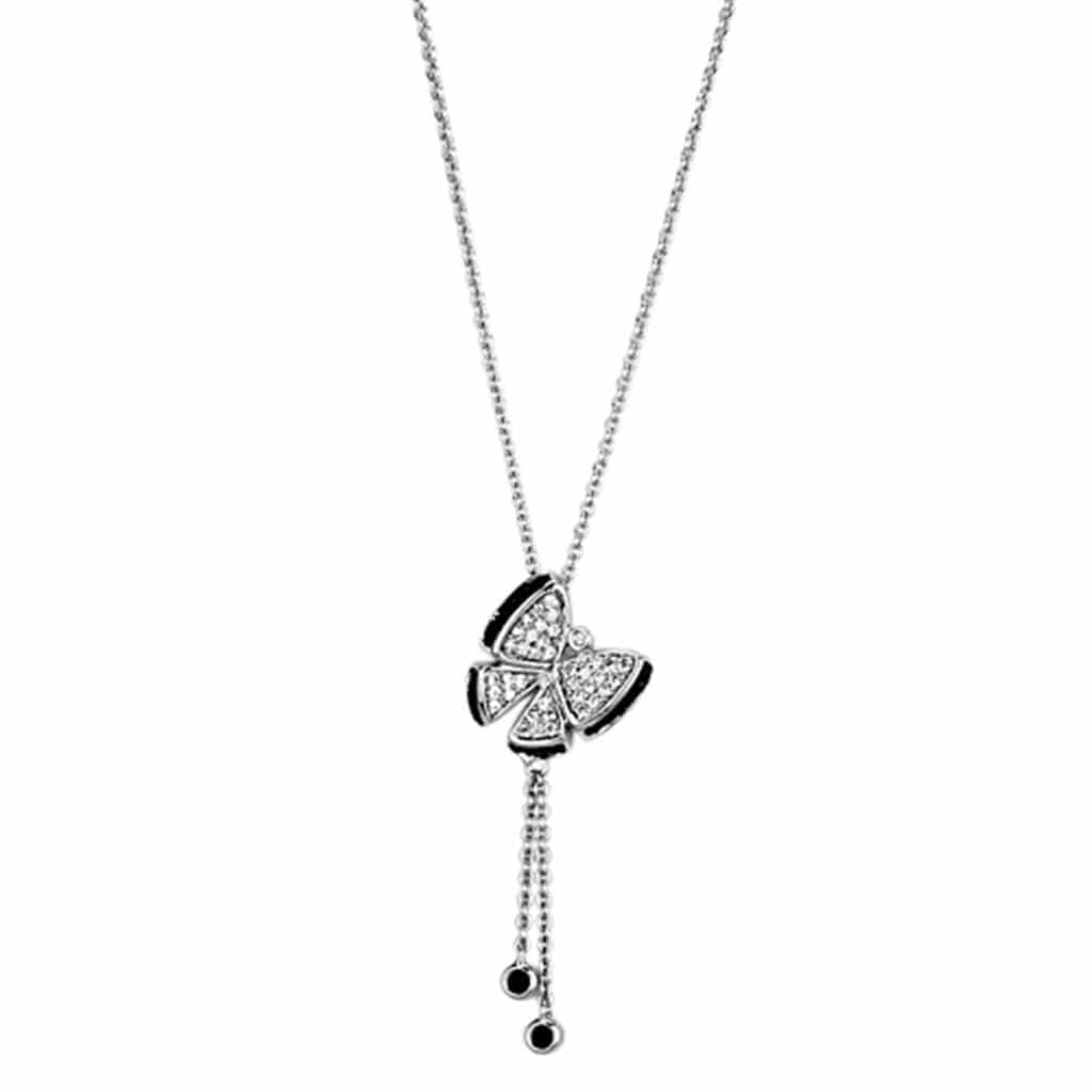 Alamode Rhodium + Ruthenium Brass Necklace with AAA Grade CZ in Black Diamond - Alamode - Flyclothing LLC