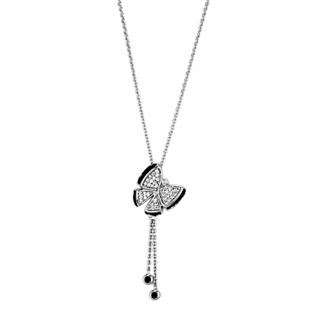 Alamode Rhodium + Ruthenium Brass Necklace with AAA Grade CZ in Black Diamond - Alamode