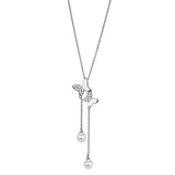 Alamode Rhodium Brass Necklace with Synthetic Pearl in White - Alamode - Flyclothing LLC