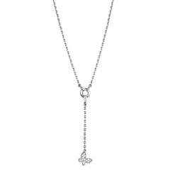 Alamode Rhodium Brass Necklace with AAA Grade CZ in Clear - Flyclothing LLC