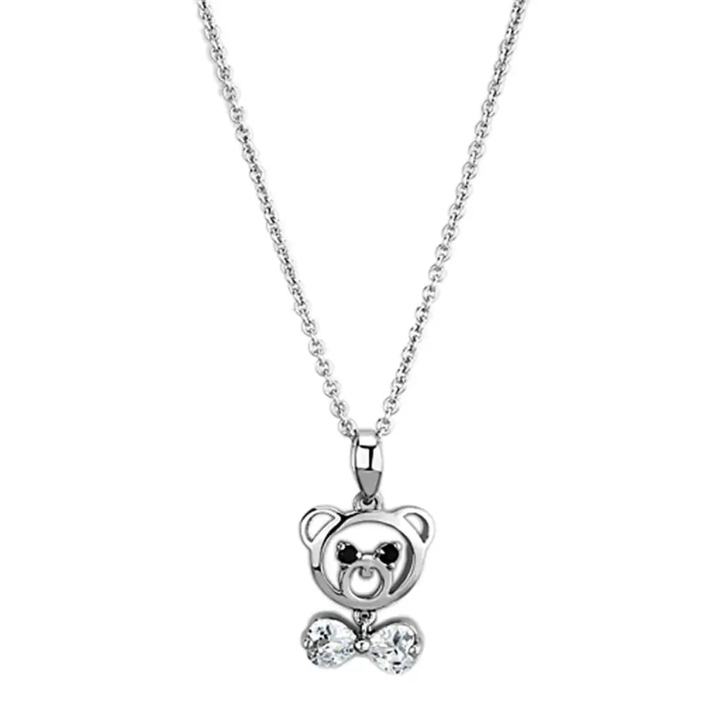Alamode Rhodium Brass Necklace with AAA Grade CZ in Clear - Alamode - Flyclothing LLC