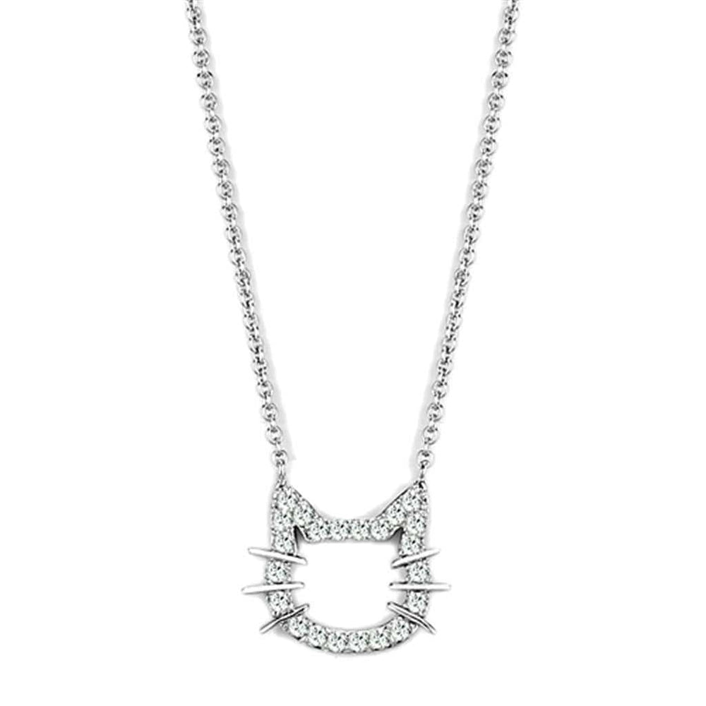 Alamode Rhodium Brass Necklace with AAA Grade CZ in Clear - Alamode