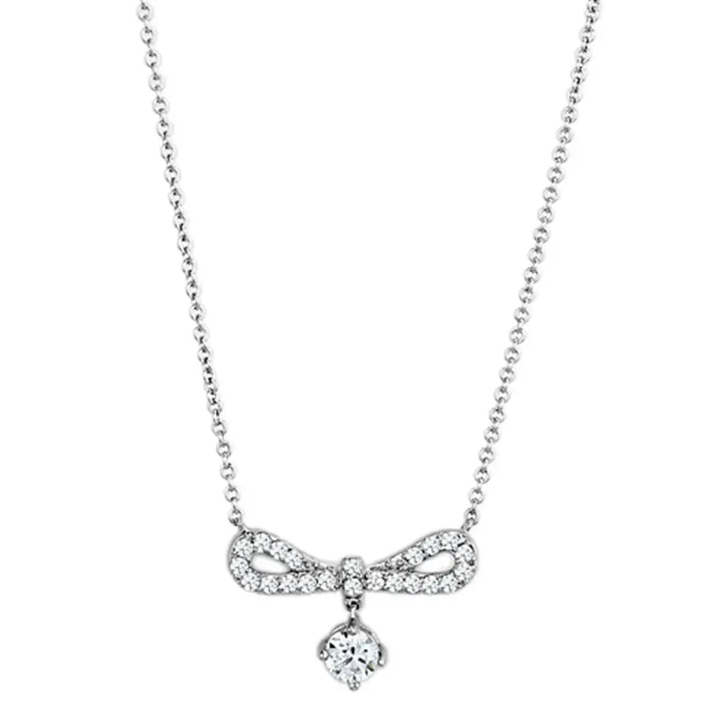 Alamode Rhodium Brass Necklace with AAA Grade CZ in Clear - Alamode - Flyclothing LLC