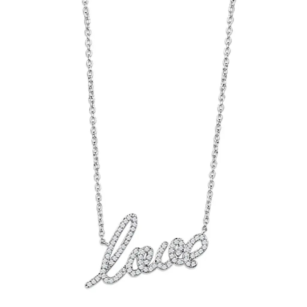 Alamode Rhodium Brass Necklace with AAA Grade CZ in Clear - Alamode - Flyclothing LLC
