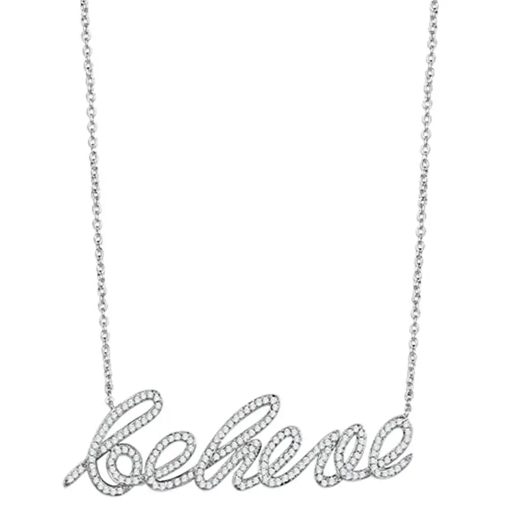 Alamode Rhodium Brass Necklace with AAA Grade CZ in Clear - Alamode - Flyclothing LLC