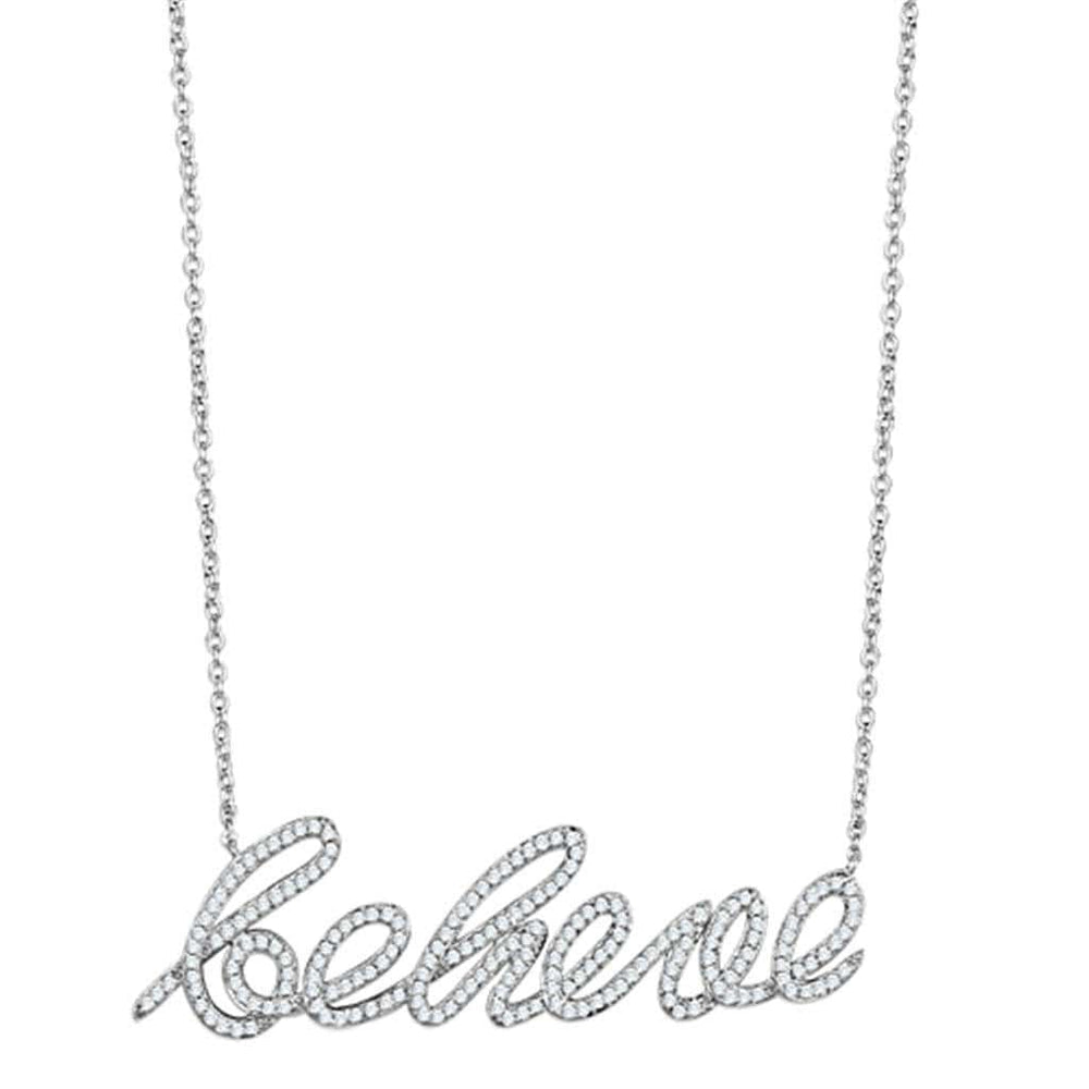Alamode Rhodium Brass Necklace with AAA Grade CZ in Clear - Alamode