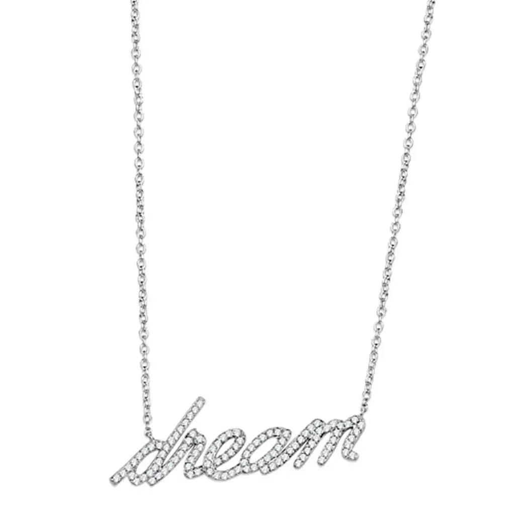 Alamode Rhodium Brass Necklace with AAA Grade CZ in Clear - Alamode - Flyclothing LLC