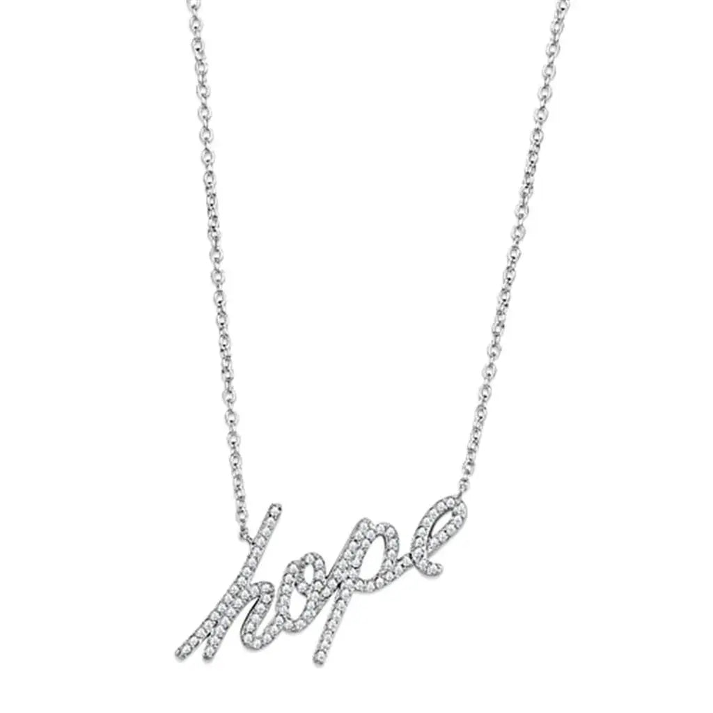 Alamode Rhodium Brass Necklace with AAA Grade CZ in Clear - Alamode - Flyclothing LLC
