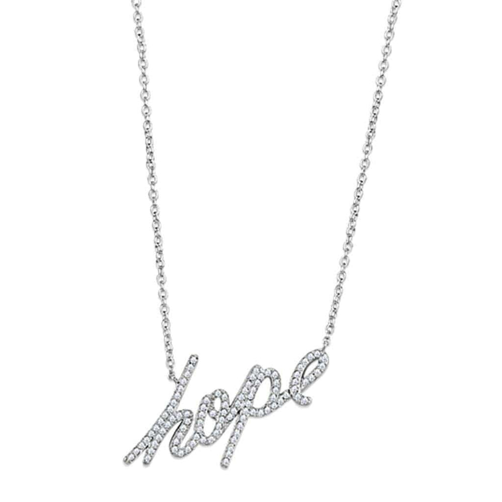 Alamode Rhodium Brass Necklace with AAA Grade CZ in Clear - Alamode