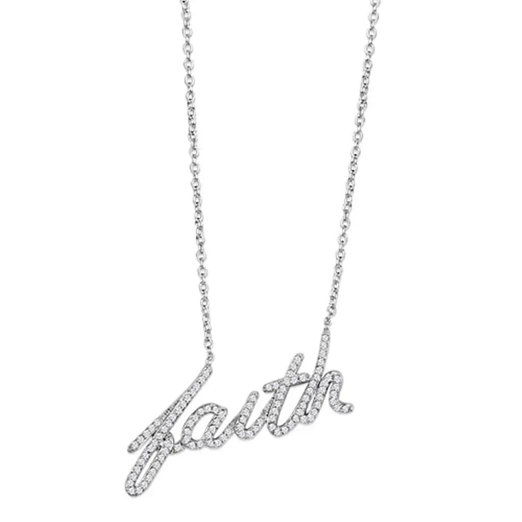 Alamode Rhodium Brass Necklace with AAA Grade CZ in Clear - Alamode - Flyclothing LLC