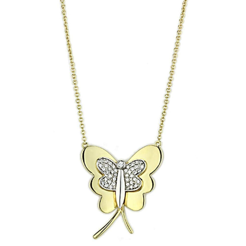 Alamode Gold+Rhodium Brass Necklace with AAA Grade CZ in Clear - Alamode
