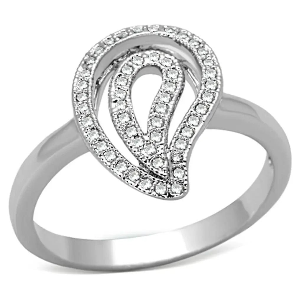Alamode Rhodium Brass Ring with AAA Grade CZ in Clear - Alamode - Flyclothing LLC