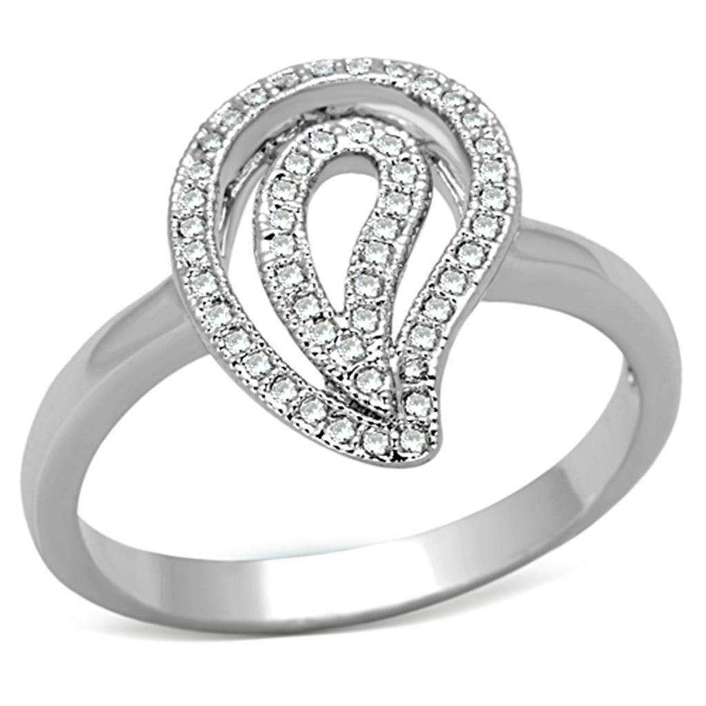 Alamode Rhodium Brass Ring with AAA Grade CZ in Clear - Alamode - Flyclothing LLC