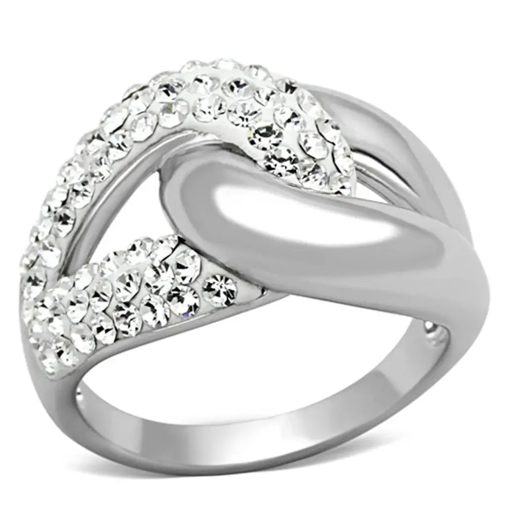 Alamode Rhodium Brass Ring with Top Grade Crystal in Clear - Alamode - Flyclothing LLC