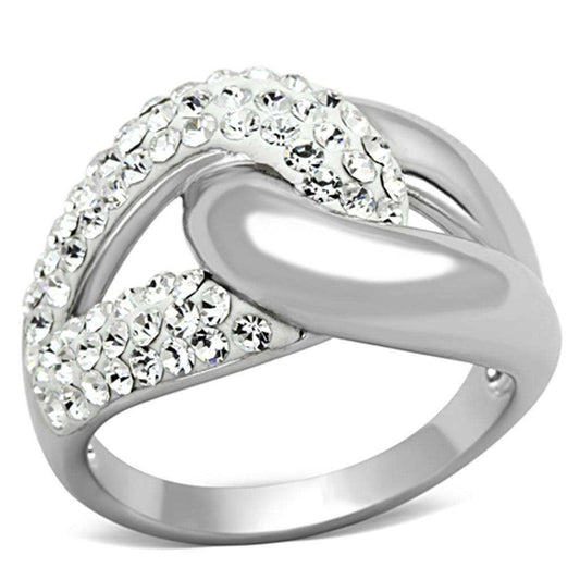 Alamode Rhodium Brass Ring with Top Grade Crystal in Clear - Alamode - Flyclothing LLC