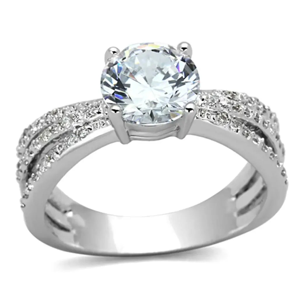 Alamode Rhodium Brass Ring with AAA Grade CZ in Clear - Alamode - Flyclothing LLC