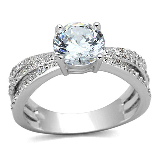 Alamode Rhodium Brass Ring with AAA Grade CZ in Clear - Alamode - Flyclothing LLC