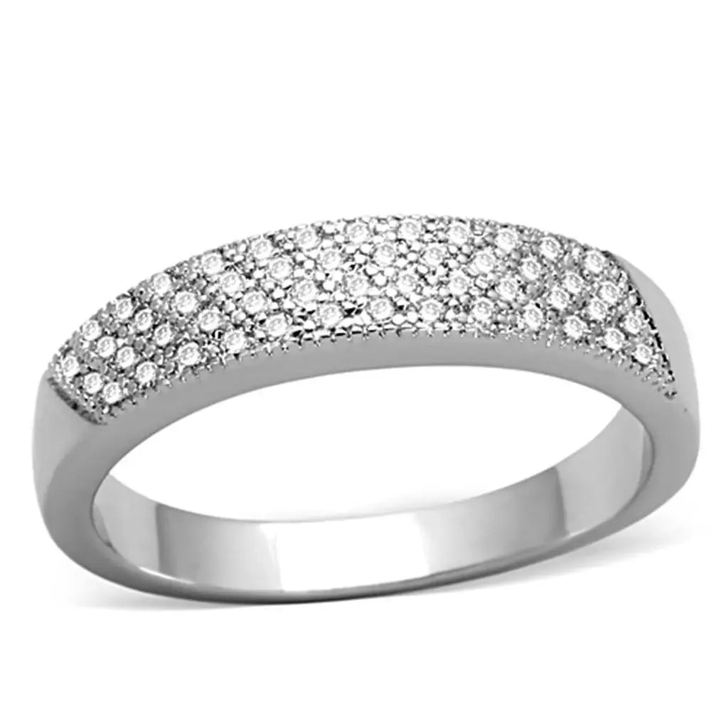 Alamode Rhodium Brass Ring with AAA Grade CZ in Clear - Alamode - Flyclothing LLC