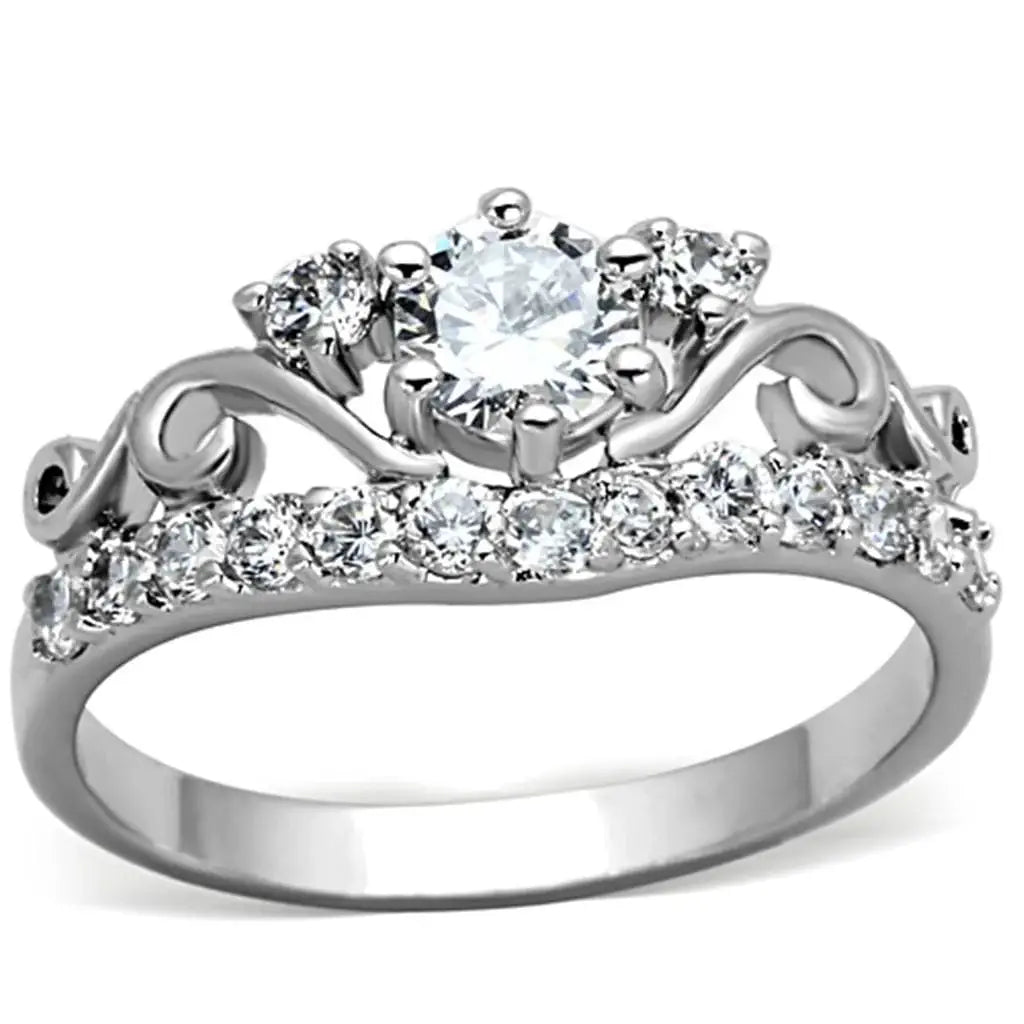 Alamode Rhodium Brass Ring with Top Grade Crystal in Clear - Alamode - Flyclothing LLC
