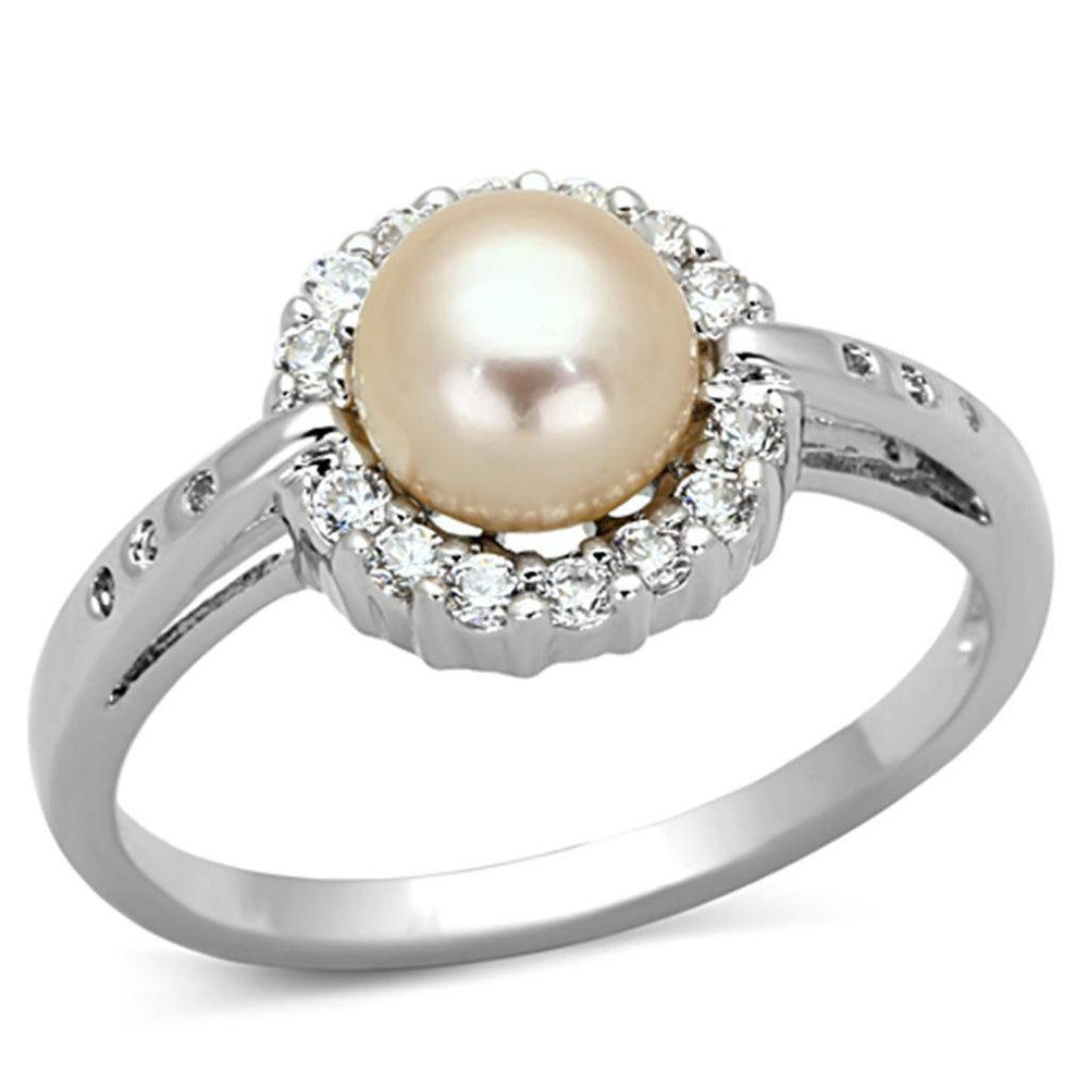Alamode Rhodium Brass Ring with Synthetic Pearl in White - Alamode