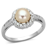 Alamode Rhodium Brass Ring with Synthetic Pearl in White - Alamode