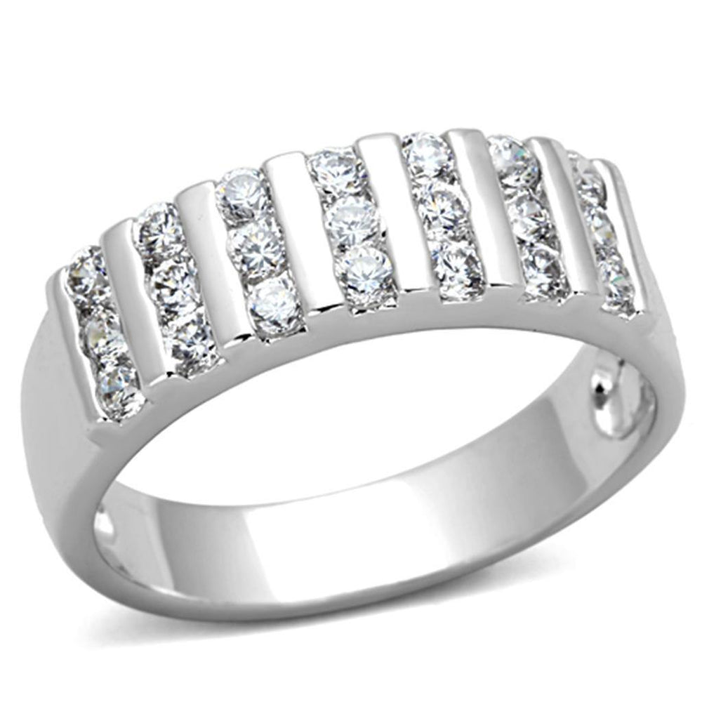 Alamode Rhodium Brass Ring with AAA Grade CZ in Clear - Alamode