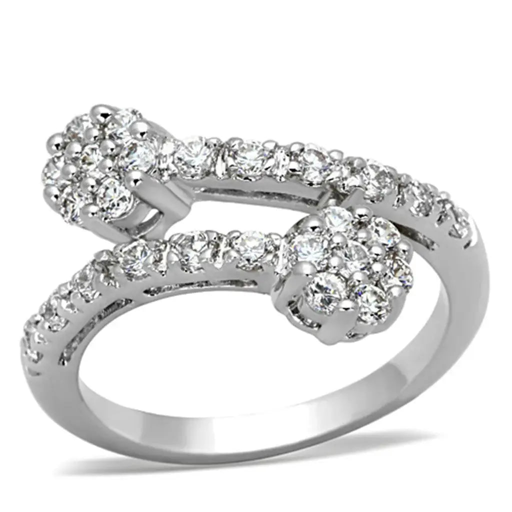 Alamode Rhodium Brass Ring with AAA Grade CZ in Clear - Alamode - Flyclothing LLC