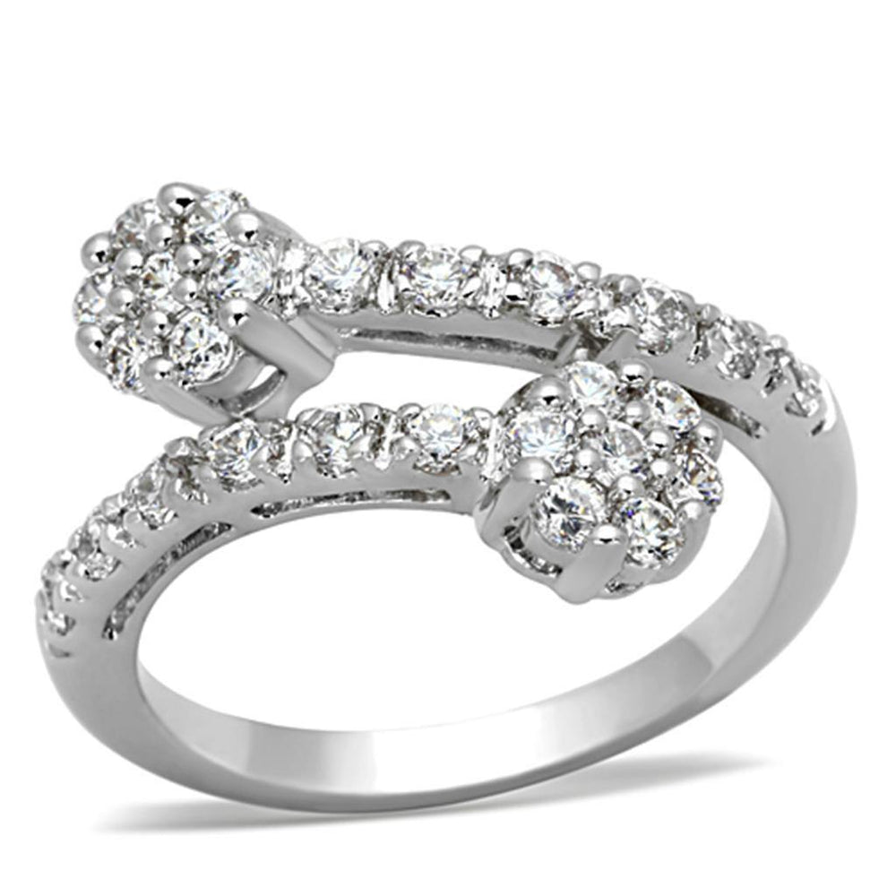 Alamode Rhodium Brass Ring with AAA Grade CZ in Clear - Alamode