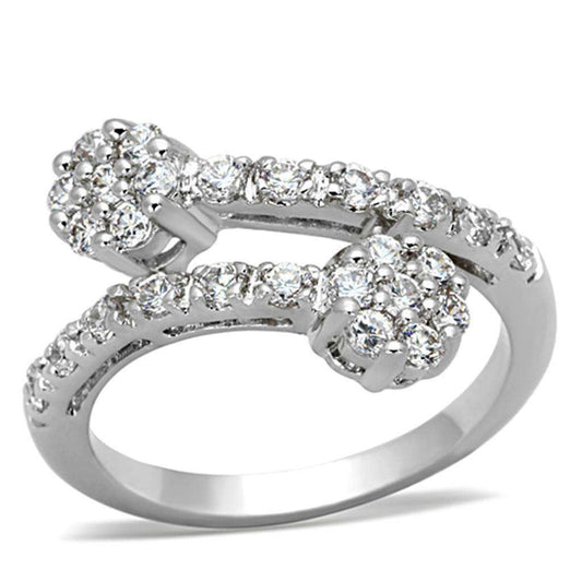 Alamode Rhodium Brass Ring with AAA Grade CZ in Clear - Alamode - Flyclothing LLC