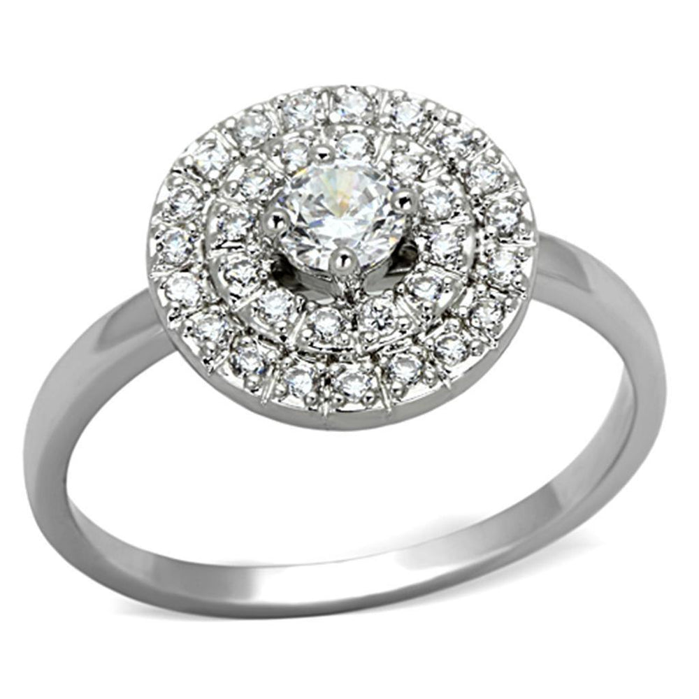 Alamode Rhodium Brass Ring with AAA Grade CZ in Clear - Alamode