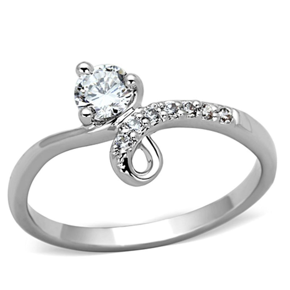 Alamode Rhodium Brass Ring with AAA Grade CZ in Clear - Alamode