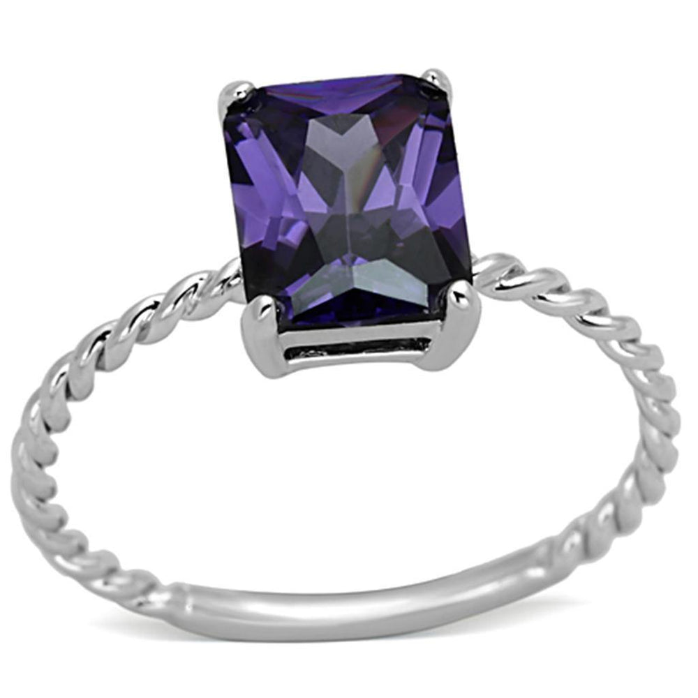 Alamode Rhodium Brass Ring with AAA Grade CZ in Amethyst - Alamode