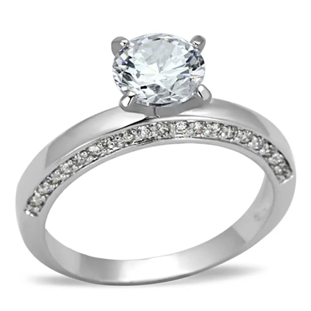 Alamode Rhodium Brass Ring with AAA Grade CZ in Clear - Alamode - Flyclothing LLC