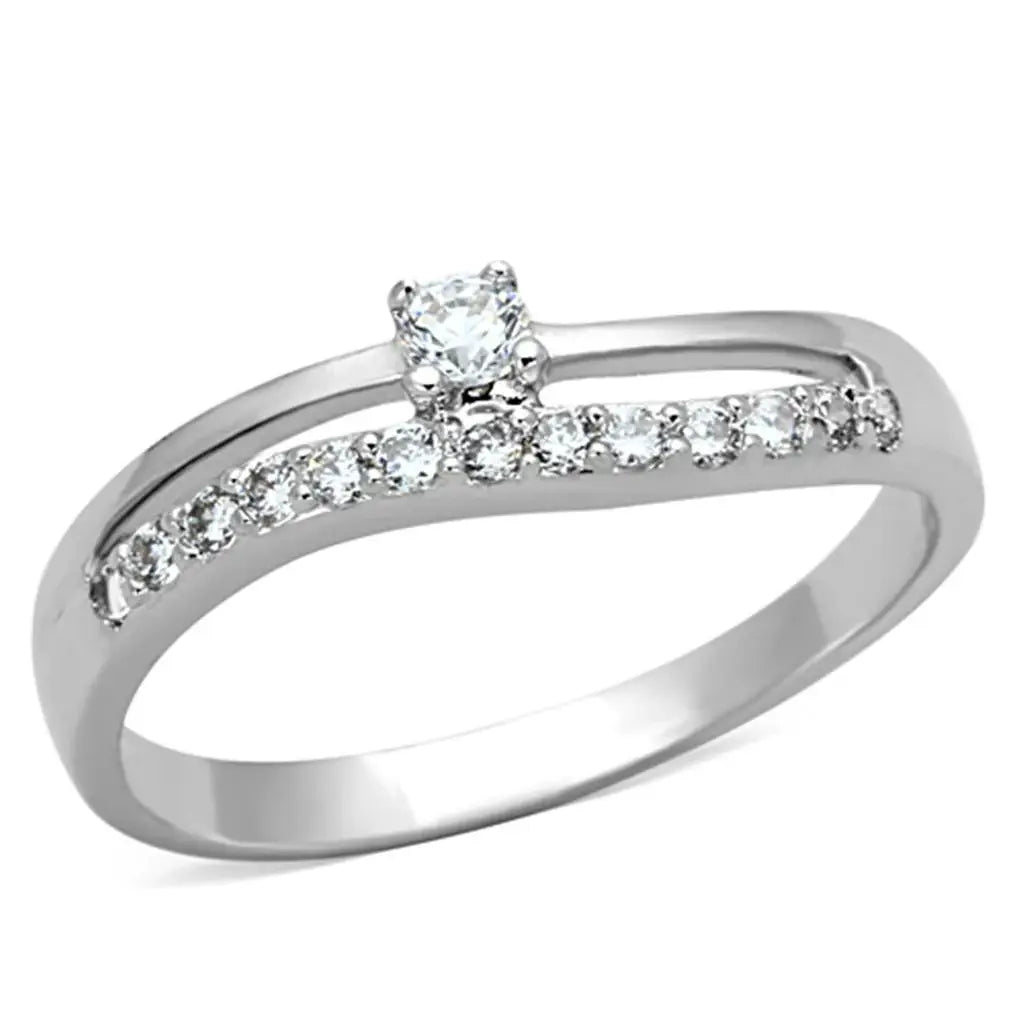Alamode Rhodium Brass Ring with AAA Grade CZ in Clear - Alamode - Flyclothing LLC