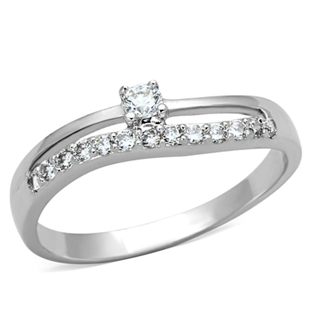 Alamode Rhodium Brass Ring with AAA Grade CZ in Clear - Alamode