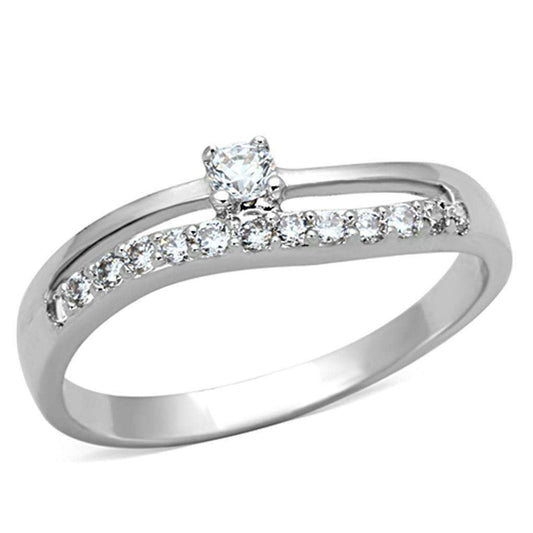 Alamode Rhodium Brass Ring with AAA Grade CZ in Clear - Alamode - Flyclothing LLC