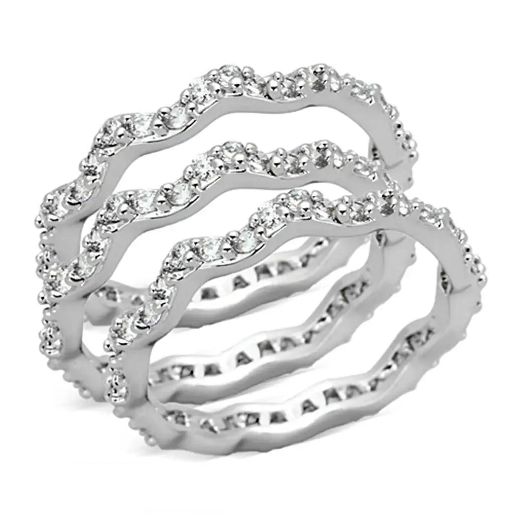 Alamode Rhodium Brass Ring with AAA Grade CZ in Clear - Alamode - Flyclothing LLC