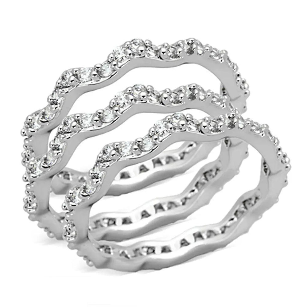 Alamode Rhodium Brass Ring with AAA Grade CZ in Clear - Alamode