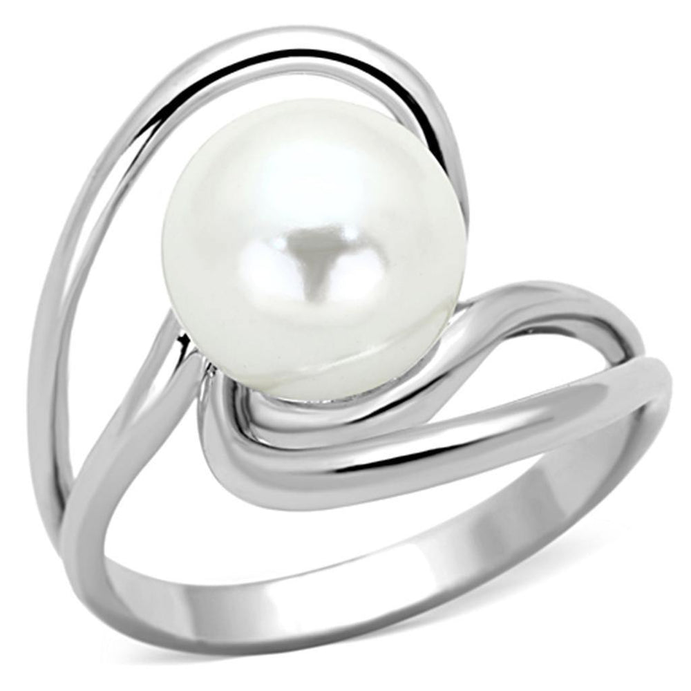 Alamode Rhodium Brass Ring with Synthetic Pearl in White - Alamode