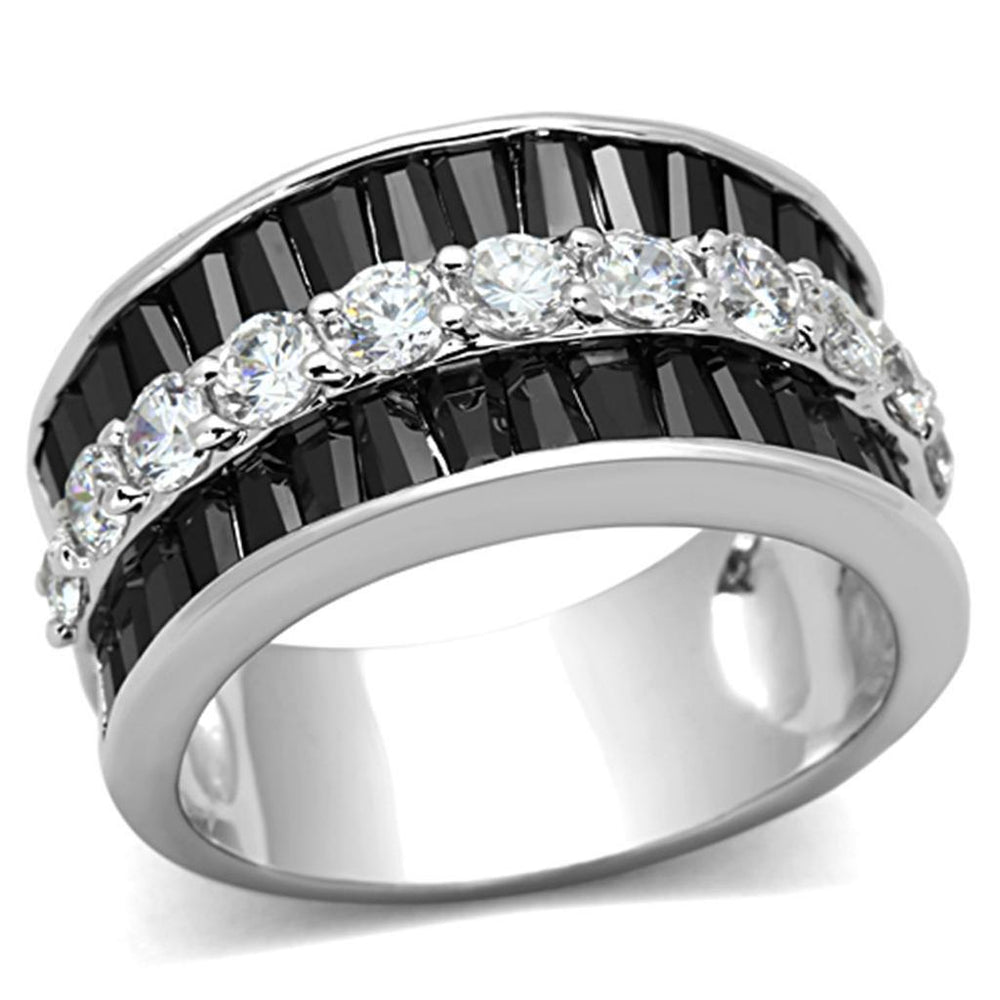 Alamode Rhodium Brass Ring with AAA Grade CZ in Black Diamond - Alamode