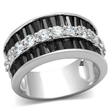 Alamode Rhodium Brass Ring with AAA Grade CZ in Black Diamond - Alamode