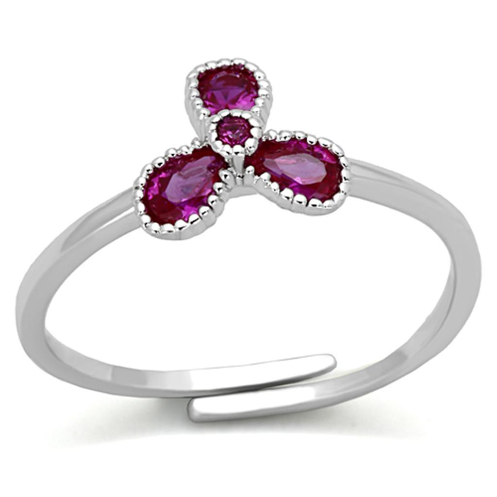 Alamode Rhodium Brass Ring with Synthetic Corundum in Ruby - Flyclothing LLC