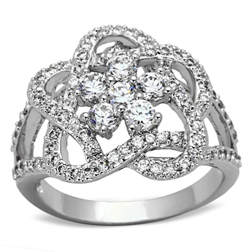 Alamode Rhodium Brass Ring with AAA Grade CZ in Clear - Alamode