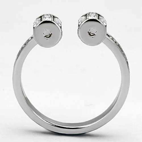 Alamode Rhodium Brass Ring with Top Grade Crystal in Clear - Alamode - Flyclothing LLC